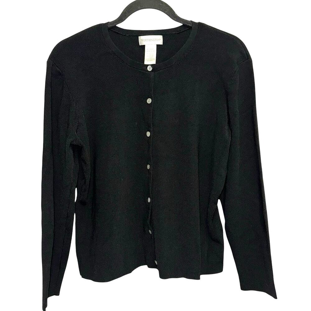 Worthington‎ XL Black Cardigan Sweater Button Front Lightweight Classic Workwear